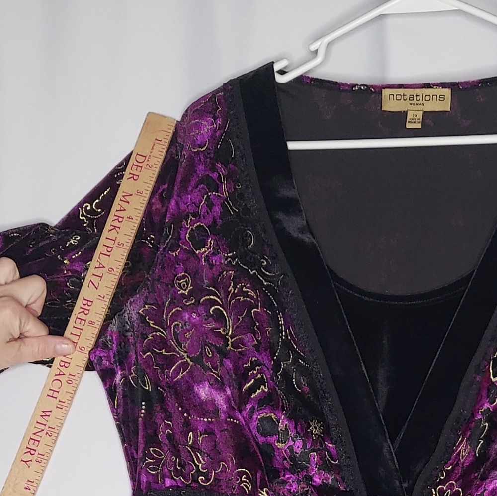 Y2K Velvet Empire Tie Waist Flare Sleeve Top Womens 2X Purple Witchy Whimsigoth - Picture 8 of 13